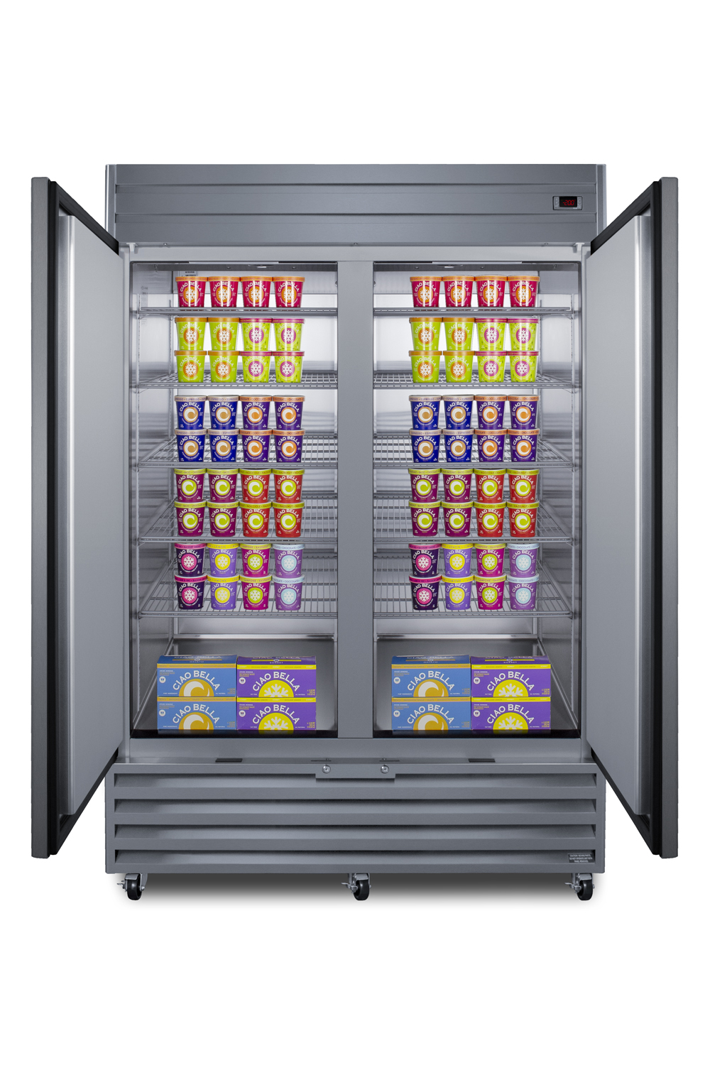 39 cu.ft. commercial reach-in freezer with French doors and stainless steel construction